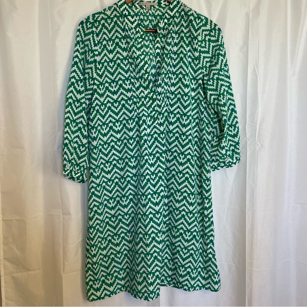 GAP Women’s Green White Blue Geometric Print Tunic Dress 3/4 Sleeve Size Small